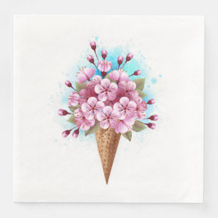 Servilleta De Papel De Cena Crema rosa de hielo Sakura Waffle Cone