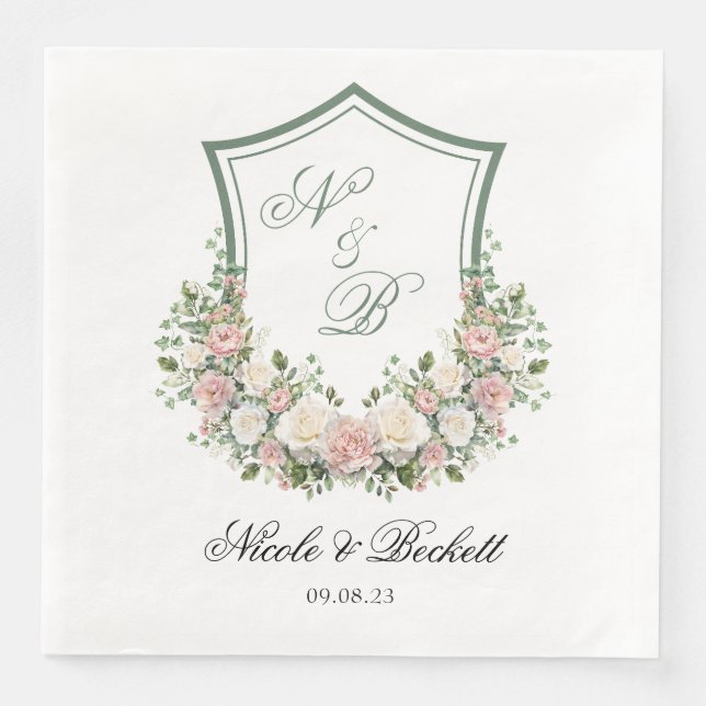 Servilleta De Papel De Cena Crest Floral Rosa (Anverso)