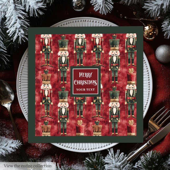 Servilleta De Papel De Cena Cristales de nueces de época burdeos toallas verde (Vintage nutcrackers burgundy deep green napkins)