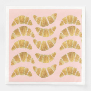 Servilleta De Papel De Cena Croissant Rosa Acuarela
