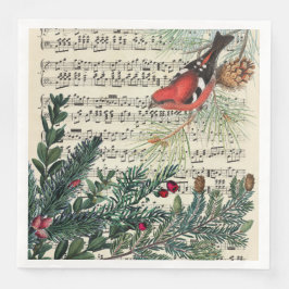 Servilleta De Papel De Cena Crossbill con partituras musicales y ramas de pino