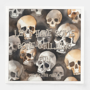 Servilleta De Papel De Cena Cuadrillo de cuatricromía Skulls Halloween Monogra