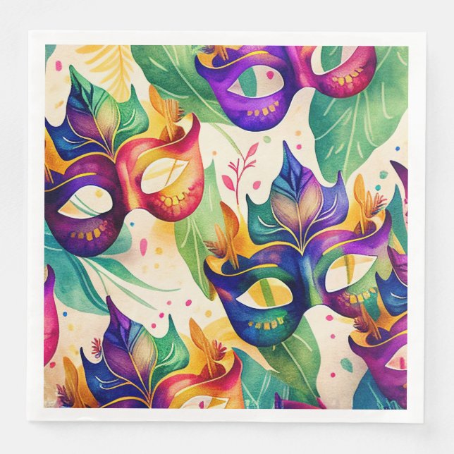 Servilleta De Papel De Cena Cuadros de cena de papel máscaras de Mardi Gras (Anverso)