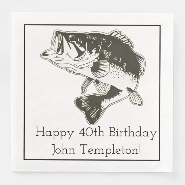 Servilleta De Papel De Cena Cuadros de cumpleaños para la pesca con grano de L (Anverso)