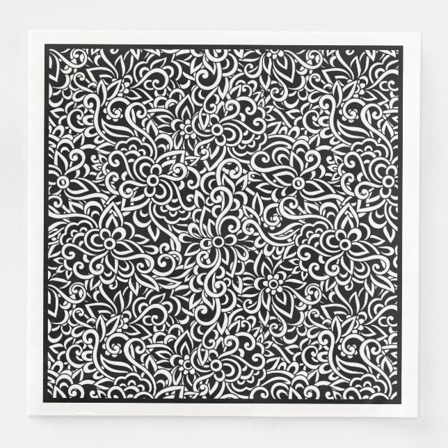 Servilleta De Papel De Cena Cuadros de papel-Floral Damask negro (Anverso)