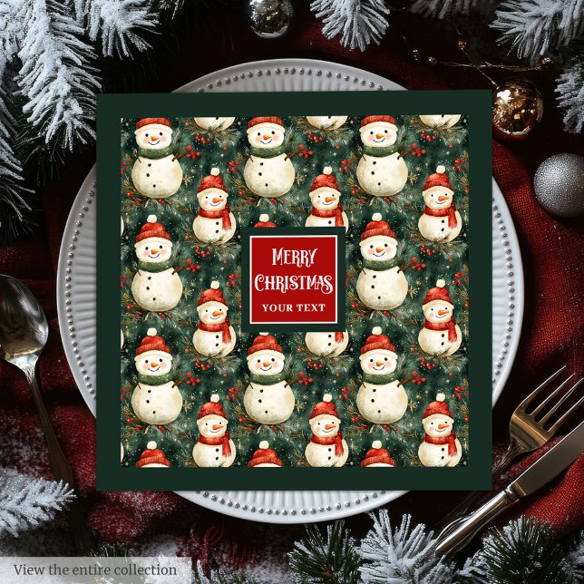 Servilleta De Papel De Cena Cuidada acuarela Navidades de snowman toallas pers (Cute watercolor snowman Christmas custom napkins)