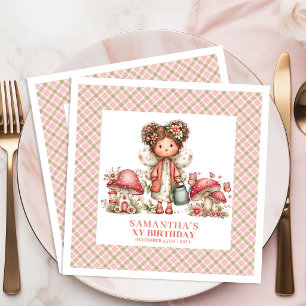 Servilleta De Papel De Cena Cumpleaños 1 de Hada Linda Papel Caprichoso Rosa