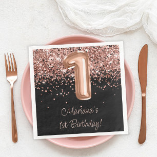 Servilleta De Papel De Cena Cumpleaños 1er Rose Gold Black