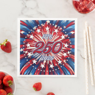 Servilleta De Papel De Cena Cumpleaños 250 de América 1776-2026 Fuegos Artific