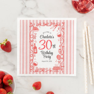 Servilleta De Papel De Cena Cumpleaños 30 Bienvenida Vino y cena dibujado a ma