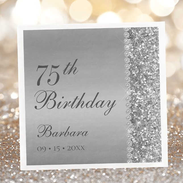 Servilleta De Papel De Cena Cumpleaños 75 Elegante Plata (Subido por el creador)