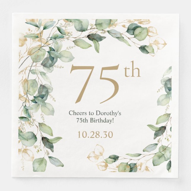 Servilleta De Papel De Cena Cumpleaños 75 Eucalipto (Anverso)
