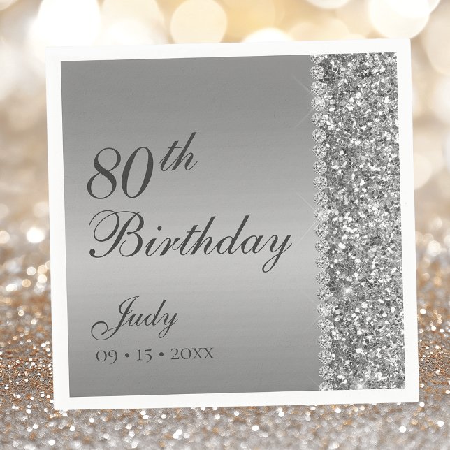 Servilleta De Papel De Cena Cumpleaños 80 Elegante Plata (Subido por el creador)