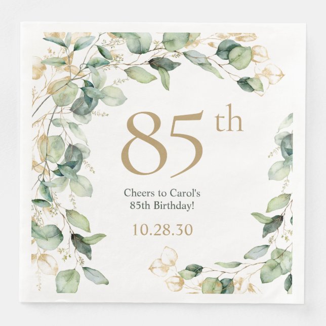 Servilleta De Papel De Cena Cumpleaños 85 Eucalipto (Anverso)