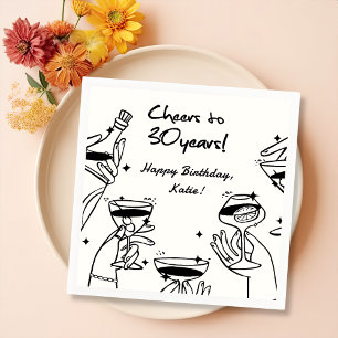 Servilleta De Papel De Cena Cumpleaños Cóctel Retro Blanco Negro Funky Dibujad