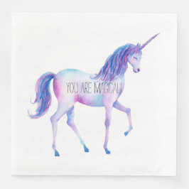 Servilleta De Papel De Cena Cumpleaños de Aqua Purple White Unicornios
