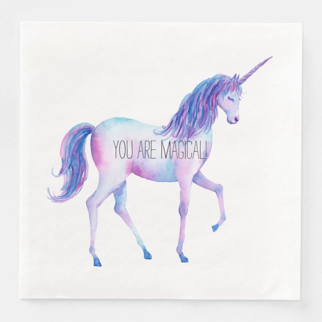 Servilleta De Papel De Cena Cumpleaños de Aqua Purple White Unicornios (Anverso)
