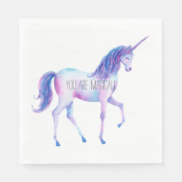 Servilleta De Papel De Cena Cumpleaños de Aqua Purple White Unicornios