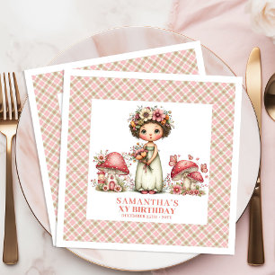 Servilleta De Papel De Cena Cumpleaños de fiesta floral rosa hada linda nombre