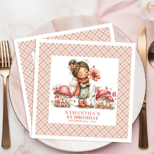 Servilleta De Papel De Cena Cumpleaños de Hada Bonita Flores Rosadas Fiesta Pe