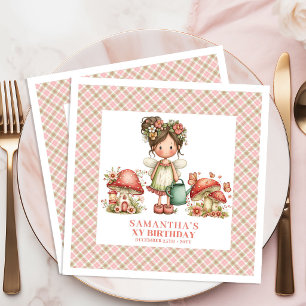 Servilleta De Papel De Cena Cumpleaños de Hada Linda Rosa Floral Jardín Servil