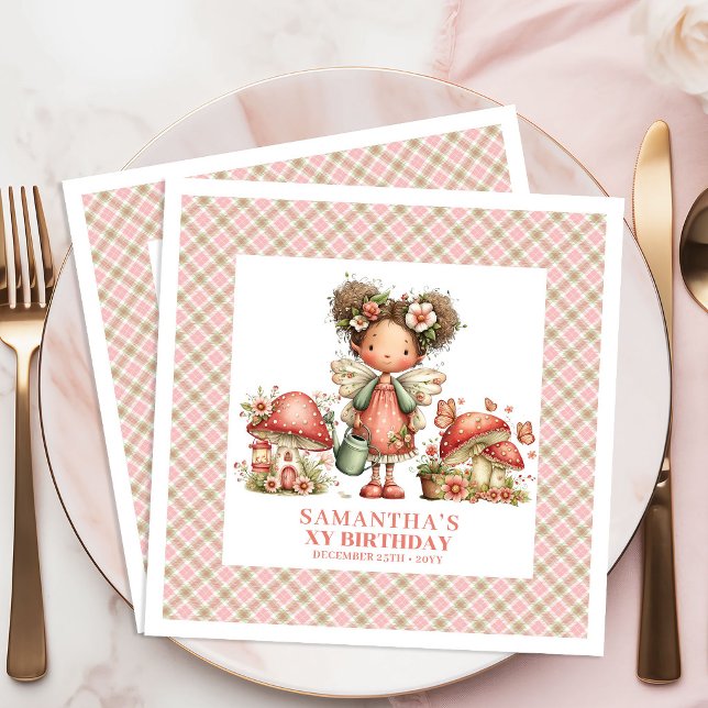 Servilleta De Papel De Cena Cumpleaños de jardín de flores mágicas rosadas de  (Fairy Magic Pink Flowers Garden Birthday Party Napkins)