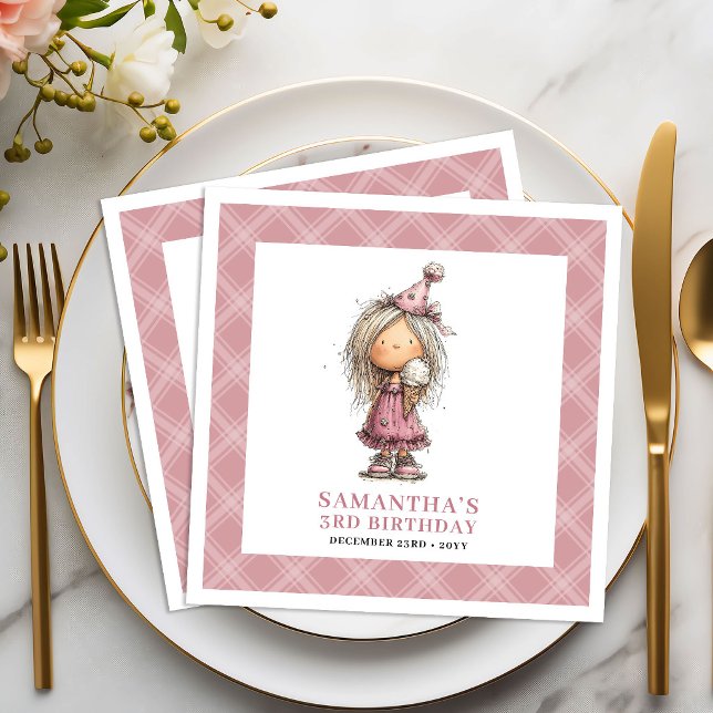 Servilleta De Papel De Cena Cumpleaños de niña caprichoso divertido extravagan (Girl 10th Birthday Whimsical Funny Quirky Pink Napkins)