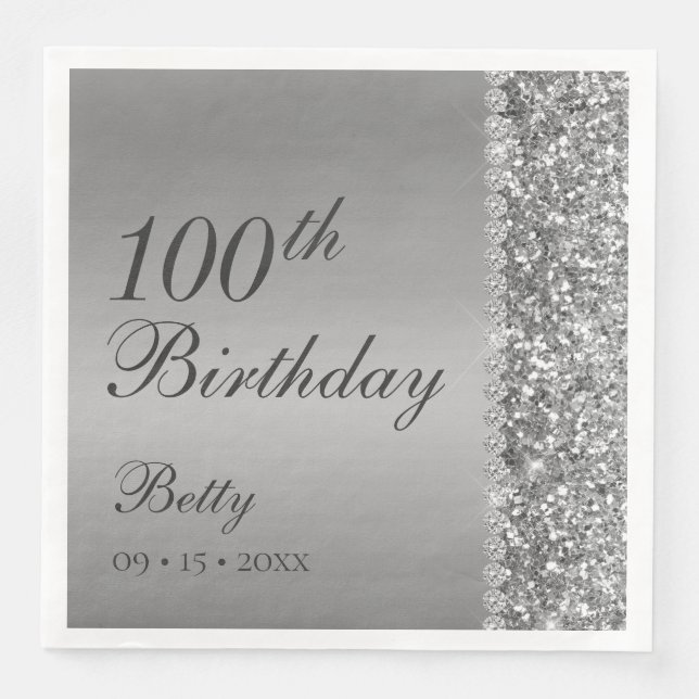 Servilleta De Papel De Cena Cumpleaños elegante número 100 (Anverso)