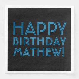 Servilleta De Papel De Cena Cumpleaños feliz (CUALQUIER NOMBRE) | Azul y negro