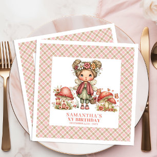 Servilleta De Papel De Cena Cumpleaños Floral de Hongo Rosa de Hada Linda