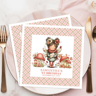Servilleta De Papel De Cena Cumpleaños Floral Rosa Hongo Hada Linda