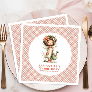 Servilleta De Papel De Cena Cumpleaños Mágico Hada Rosa Floral 3er. Fiesta de
