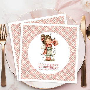 Servilleta De Papel De Cena Cumpleaños número 1 con Flores de Hada Rosadas Cap