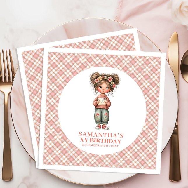 Servilleta De Papel De Cena Cumpleaños número 3 de Blush Floral Fairy Whimsy (Blush Floral Fairy Whimsy 3rd Birthday Party Napkins)