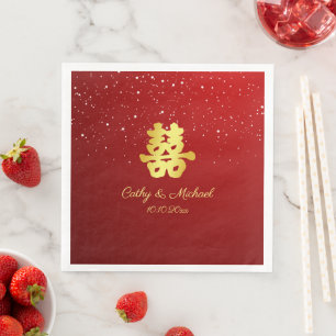 Servilleta De Papel De Cena Cuneiforme rojo boda china copo de nieve