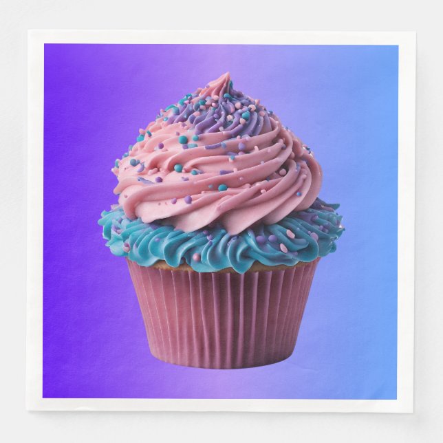 Servilleta De Papel De Cena Cupcake de vainilla rosa y azul (Anverso)