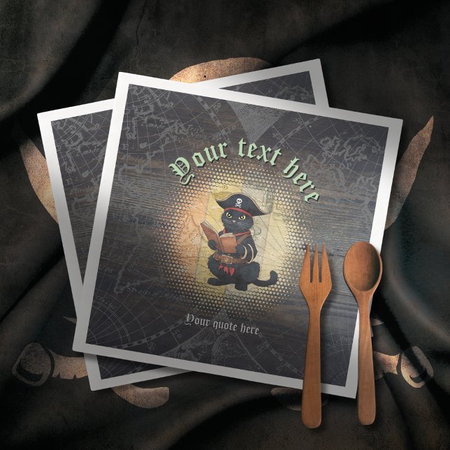 Servilleta De Papel De Cena Curiosos dictadores de gatos piratas misterios ant (Curious pirate cat deciphers ancient mysteries napkin)