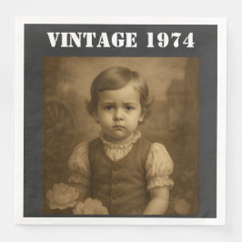 Servilleta De Papel De Cena Custom Childhood Photo & Year Vintage Personalized