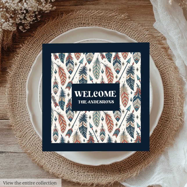 Servilleta De Papel De Cena Custom Name Napkins Ethnic Chic Feathers Design (Custom Name Napkins Ethnic Chic Feathers Design)