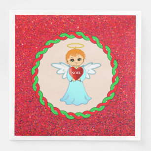Servilleta De Papel De Cena Cute ángelito de Navidad sobre beige y rojo