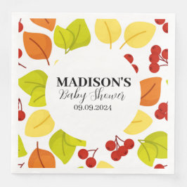 Servilleta De Papel De Cena Cute Autums Leaves y Berries Baby Shower