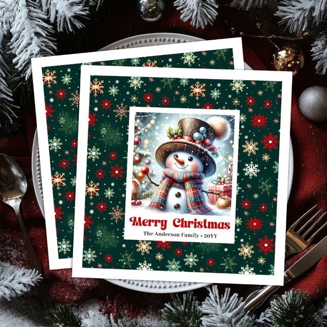 Servilleta De Papel De Cena Cute Christmas Snowman Napkins Personalized Kids (Cute Christmas Snowman Napkins Personalized Watercolor Party

)