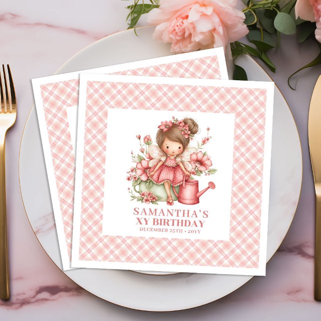 Servilleta De Papel De Cena Cute Fairy Girl 5th Birthday Blush Floral napkins (Cute Fairy Girl 5th Birthday Blush Floral napkins)