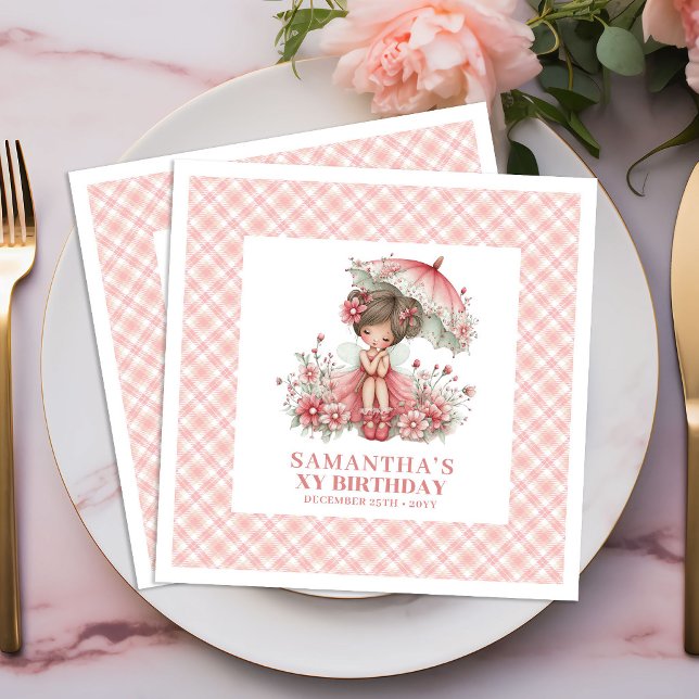 Servilleta De Papel De Cena Cute Fairy Girl 5th Birthday Pastel Pink napkins (Cute Fairy Girl 5th Birthday Pastel Pink napkins)