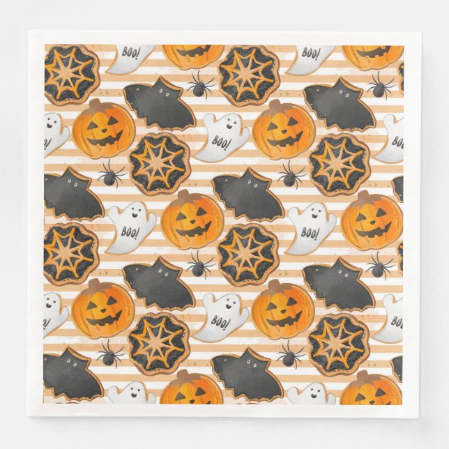 SERVILLETA DE PAPEL DE CENA CUTE HALLOWEEN GHOSTS BATS SPIDER WEBS PUMPKINS (Anverso)