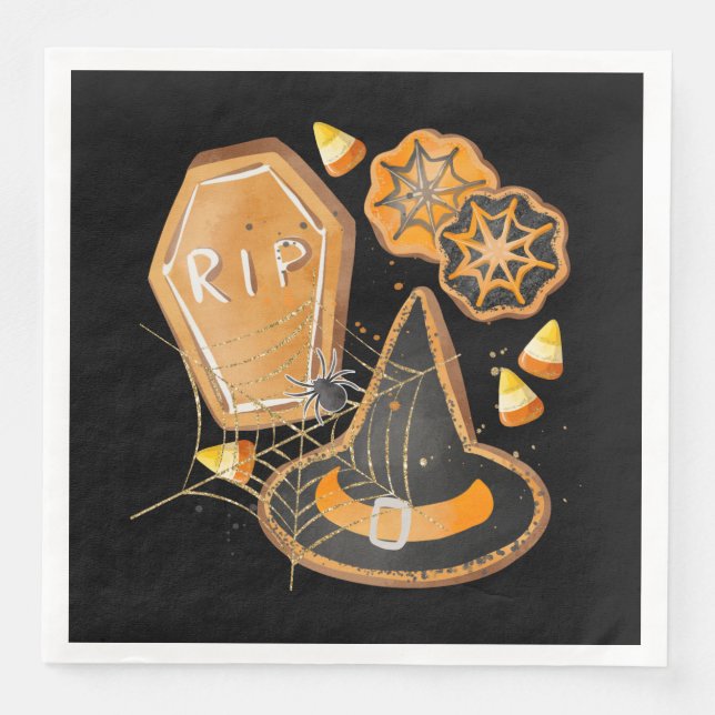 SERVILLETA DE PAPEL DE CENA CUTE HALLOWEEN WITCHES HAT COFFIN SPIDER WEBS (Anverso)