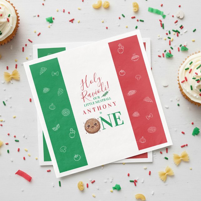 Servilleta De Papel De Cena Cute Meatball First Birthday Party  (Cute Meatball First Birthday Party Paper Dinner Napkins)