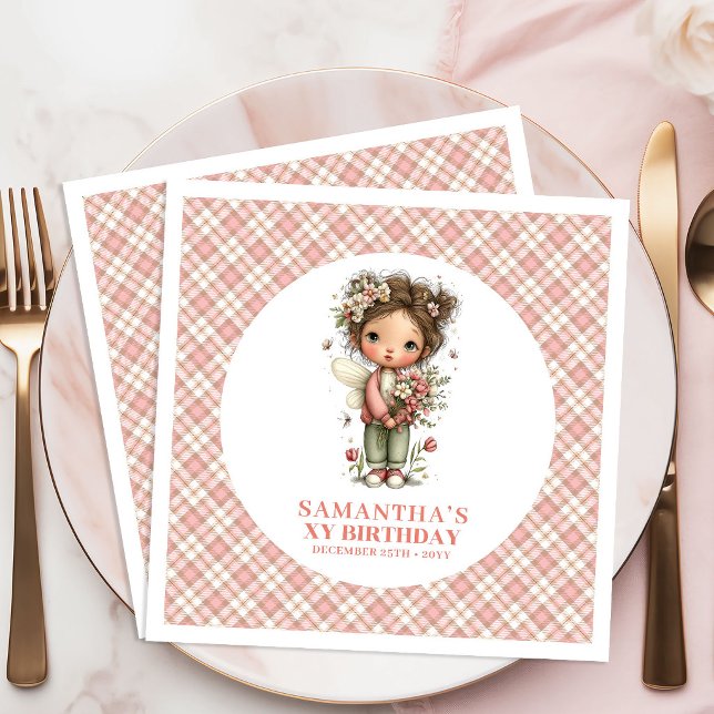Servilleta De Papel De Cena Cute Pastel Pink Fairy Floral 1st Birthday Napkin (Cute Pastel Fairy Floral 1st Birthday Party Napkins)