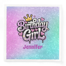 Cute Royal Birthday Chica Fiesta Papel Napkin