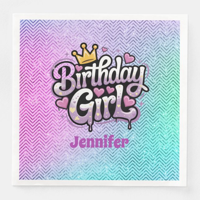 Servilleta De Papel De Cena Cute Royal Birthday Chica Fiesta Papel Napkin (Anverso)